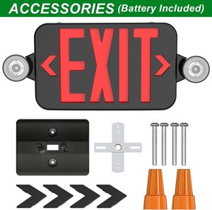 Red <b>LED</b> Exit Sign Emergency Lights Two Adjustable Head Battery Backup Dual Lamp <b>Fire</b> Resistance Listed 120-277V - Product Image 2