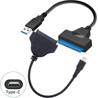 Adaptateur USB-C vers SATA Type-C USB 3.1, câble adaptateur 7+22 broches pour disque dur SATA 2,5 pouces, câble SSD SATA