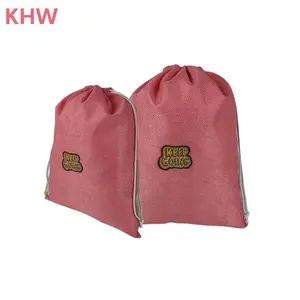 Wholesale Durable Custom Logo Printed Organic Cotton Canvas Drawstring Bag Recycled Drawstring Bag For Travel Storage Pink Jute