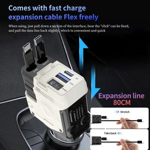 <span class=keywords><strong>Chargeur</strong></span> <span class=keywords><strong>de</strong></span> téléphone <span class=keywords><strong>de</strong></span> voiture rétractable 4 en 1, <span class=keywords><strong>chargeur</strong></span> rapide <span class=keywords><strong>de</strong></span> voiture, adaptateur <span class=keywords><strong>de</strong></span> <span class=keywords><strong>chargeur</strong></span> <span class=keywords><strong>de</strong></span> voiture type C avec 2 câbles rétractables et 2 ports USB - Product Image 4