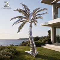 Grande sculpture de palmier en acier inoxydable, installation artistique moderne en plein air pour hôtel, complexe hôtelier, villa, jardin, aménagement paysager