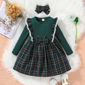 All'ingrosso abbigliamento boutique per bambini eleganti abiti natalizi a-line plaid con volant per ragazze <span class=keywords><strong>vestito</strong></span> a quadri con fiocco - Product Image 2