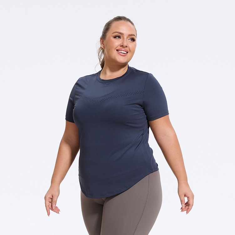 Women's Large Size Fitness Running T-Shirt Breathable Lightweight Quick-Drying Elastic Yoga Top Loose Mesh Plus Size