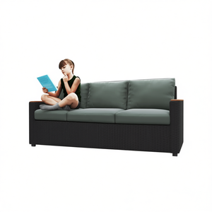 Canapé de jardin, mobilier d'extérieur, trois places, en rotin avec coussins en mousse haute densité pour la détente dans le jardin, design contemporain - Product Image 1