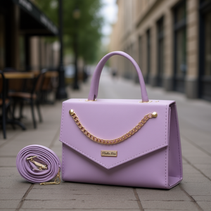 Bolso de Hombro de Cuero para Mujer Belisa Lilac, Cuero Genuino, Dos Asas, Decoración de Cadena, Resistente al Agua, Uso Durante Todo el Año - Product Image 2
