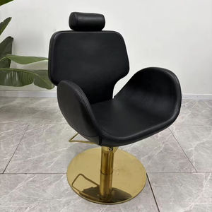 Chaise de salon en cuir noir moderne, base dorée, pivotante, inclinable, pour coiffeur, salon de beauté, école, robuste - Product Image 1