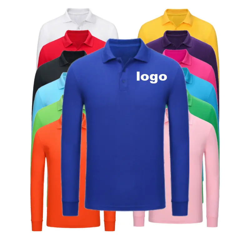 CT35 Wholesale men's fashion classic dynamic design casual Lapel cheap long sleeve streetwear printed plain polo t shirt