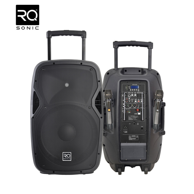 RQSONIC CSL15AVH 15 Inch 100W Portable Battery Powered Professional Audio Active Speaker With 2 Wireless Microphone