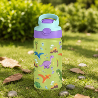 Botol Air 12oz dengan Desain Pola Hewan, Flask Vakum Terisolasi untuk Anak-anak, Cangkir Sekolah, Bebas BPA, Wadah Minum