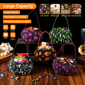 Sac à bonbons d'Halloween en forme de citrouille, sac fourre-tout portable en forme de baril, panier de truques ou de friandises, sac à main pour cadeaux de fête et fournitures de décoration - Product Image 4