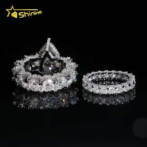 Hochzeitsring-<span class=keywords><strong>Set</strong></span> aus 925er Sterlingsilber, vergoldet, luxuriöses Design, durchgehender Ring mit 6 Karat tropfenförmigem Moissanit, besteht den Diamantentest, funkelnder Ring - Product Image 5