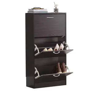 Modern Living Room 4 Tier Shoe Cabinet Wooden Drawer Home Furniture Warehouse Brown Flip Drawers Storage Shoe Rack Cabinet