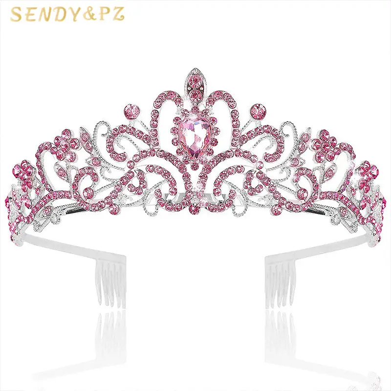 Hot bán công chúa hợp kim Rhinestone vương miện đầy màu sắc phụ nữ sang trọng tiaras Sash cô dâu phụ kiện mũ nón