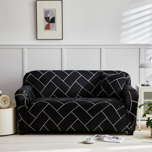 Housse de canapé extensible antidérapante à imprimé géométrique <span class=keywords><strong>noir</strong></span> et blanc, style minimaliste, en soie de lait, amovible, lavable, antistatique, pour la maison - Product Image 4