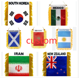 Drapeau de voiture à suspendre, mini-drapeau de football mondial, bannière pour vitre de voiture avec ventouse, drapeau double face à franges dorées, vente chaude - Product Image 1