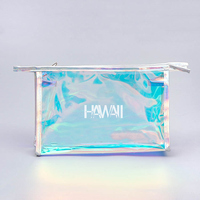 Pochette de maquillage holographique en pvc Transparent, sac à cosmétiques de plage Transparent à fermeture éclair avec bouton