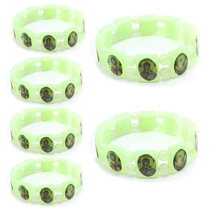 Catholic Fluorescent Green <b>Beaded</b> Bracelet Unisex Elastic Religious Gift Jewelry - Product Image 1