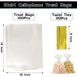 100 Pcs Clear Cellophane <b>Bags</b>: 10x14 Inch Cellophane Treat <b>Bags</b> with Twist Ties for Candy Cookie Goodie <b>Packing</b>, Clear - Product Image 2
