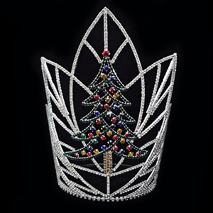 Luoyan Rouge Vert Cristal Diadème Arbre De Noël Strass Beauté Thème Grand Pageant Couronne - Product Image 1