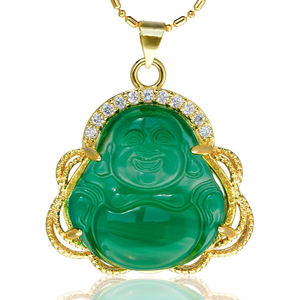 18k altın kaplama paslanmaz çelik zincir buda kolye kolye titanyum çelik elmas yeşil buda kolye - Product Image 2