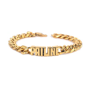 Pulseras de acero inoxidable chapadas en oro de 18k para hombre, cadena de eslabones cubana con nombre inicial, joyería de lujo personalizada de diseño - Product Image 1