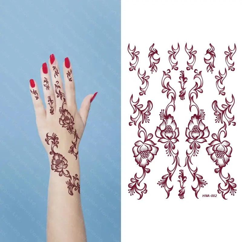 Venta al por mayor Henna Art Tatoo pegatina granate ambas manos Mehndi Rose diseño impermeable tatuaje temporal