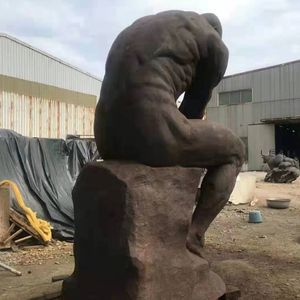 等身大の有名な「考える人」鋳造ブロンズ彫刻像、金属工芸品、真鍮像、庭や家の装飾に - Product Image 6