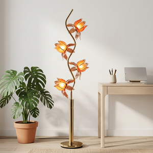 Lampadaire Fleur de Lotus 4 Têtes LED, Commande Tactile, Hauteur Réglable, Base Métallique, Style Contemporain, Lumière Blanc Chaud - Product Image 2