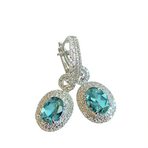 Pendientes de Lujo con Topacio Blanco en Oro Blanco, Plata 925 con Engaste de Garra, Joyería de Fiesta para Mujer, Pendientes de Cristal - Product Image 1