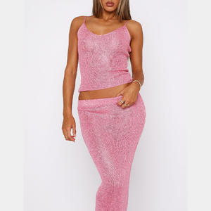 Damenbekleidung <span class=keywords><strong>2025</strong></span> Sommer Lässige Strandmode Neues Sexy Rückenfreies Strickwesten-Set Mode Urlaub Zweiteiler mit Hochtailliertem Rock - Product Image 2