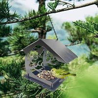 JH-Mech Maison d'oiseau extérieure en métal pour jardin en forme de maison résistante aux écureuils Mangeoire à oiseaux suspendue en acier robuste