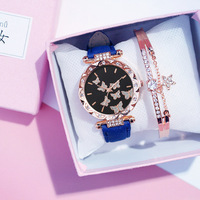 Jam tangan wanita modis, Set perhiasan gelang berlian kuarsa hadiah untuk wanita