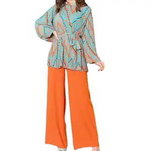 Fall 2023 long sleeve blouse and pants 2 piece outfit set for women loose with latest ladies fashion