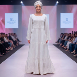 <b>White</b> <b>Lace</b> Luxury Summer/Autumn/Winter Abaya Dress Long Sleeve ModestWear Elegant Kaftan Maxi Gown Floral Premium Cotton Apparel - Product Image 1