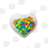 Mini chewing-gum carré multicolore fruité Halal en gros, 15g, emballage individuel en bande, bonbons à mâcher, boîte de présentation motif dessin animé