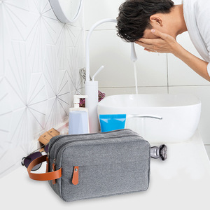 Men's Toiletry Bag Gray Rectangle Double Layer Moisture Proof Travel <b>Storage</b> Bag For Business Trip - Product Image 2
