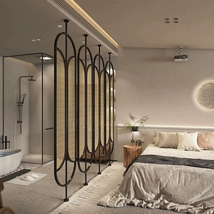 Nouvelle cloison de séparation de hall d'entrée de style chinois, écran moderne et simple en fer forgé et rotin tressé pour salon, en direct - Product Image 2