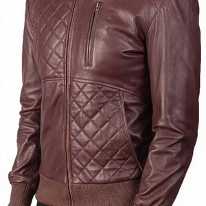 Chaqueta Bomber de Cuero Sintético PU Borgoña para Hombre, Cuello Mandarín, Cierre de Cremallera, Calefactable, Ajuste Delgado, Estilo Moto, Ropa de Invierno, Logotipo Frontal - Product Image 2