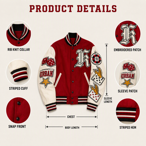 Chaqueta Letterman de Hombre Estilo Urbano con Rayas, Botones y Parches Bordados, Mezcla de Lana Cómoda para Uso Diario, Certificación ISO CE CPC - Product Image 2