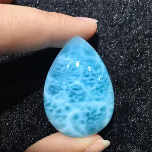 Top Sale Best Quality Dark Blue with Perfect Line Natural Larimar Pear Cabochon