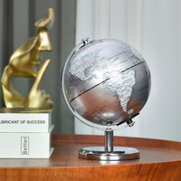 Globe terrestre rotatif en métal argenté, cadre métallique, décoration de globe terrestre, carte du monde, globe miniature de luxe pour la décoration de la maison et du bureau