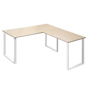 โต๊ะไม้สำหรับผู้บริหารโต๊ะเฟอร์นิเจอร์โต๊ะนักเล่นเกมรูปตัว L พร้อมขาโลหะคอมพิวเตอร์พีซีโต๊ะแล็ปท็อป