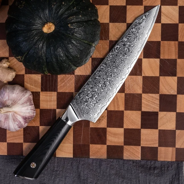 Hot Selling 8 Inch Kitchen Knife with Rivets G10 Handle Damascus Steel Chef Knife