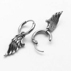 yunnique Titanium Steel Wing Hoop <b>Earrings</b> 316 Stainless Steel Unisex Jewelry Geometric Design Fashion <b>Cuff</b> <b>Earrings</b> - Product Image 3
