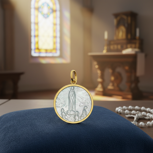 Ciondolo in oro pregiato medaglia Fátima fascino vergine - Product Image 3