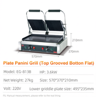 Équipement de cuisine professionnel, gril panini électrique à double plaque en acier inoxydable (plateau supérieur rainuré, plateau inférieur plat), prêt à l'emploi, 3,6 kW