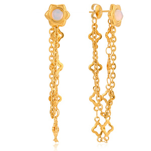 Drop <b>Earrings</b> Gold Plated <b>Opal</b> Flower Chain Tassel For Women Everyday Wear - Product Image 5