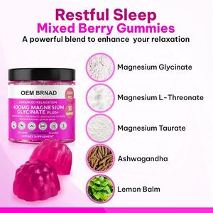 Gummies de glycinate de magnésium sans sucre, formule OEM, <span class=keywords><strong>L</strong></span>-thréonate, Ashwagandha, vitamines pour adolescents, relaxation et soutien du sommeil - Product Image 3