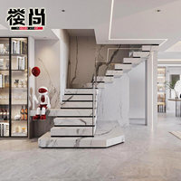 Escalier intérieur double à marches superposées en verre, design marbre de luxe léger, populaire sur internet, pour maison individuelle, duplex en verre