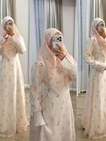 Usine de vêtements sur mesure OEM – Robe de prière islamique élégante en laine de haute qualité, Abaya Dubaï, imprimé floral, satin, longueur ras du sol